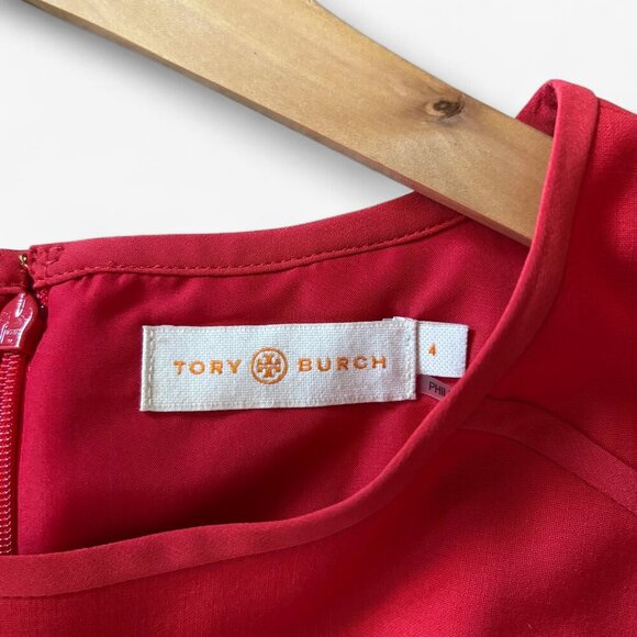 Tory Burch Megan A-Line Red Dress with Cap Sleeves Womens Size 4 Holiday Party - Picture 4 of 10